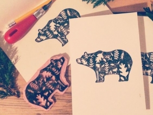 Lino printed polar bears