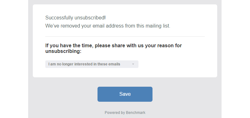 Un-subscription email with &quot;reason&quot; textfield.
